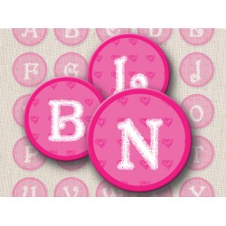 Pink Alphabet Circles Digital Round Images 1 Inch 2.54 cm Collage Sheet Printable