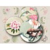 Birds and Flowers Digital Round Images 1 Inch 2.54 cm Collage Sheet Printable