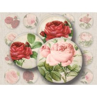 Lovely Roses Digital Round Images 1 Inch 2.54 cm Collage Sheet Printable