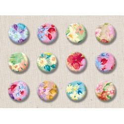 Flower Garden Cute Flowers Digital Round Images 1 Inch 2.54 cm 