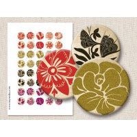 Flowers Red Green Purple Black Round Images 1 Inch 2.54 cm 
