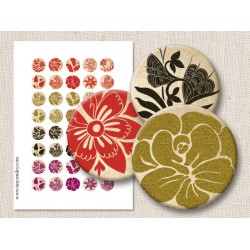 Flowers Red Green Purple Black Round Images 1 Inch 2.54 cm 