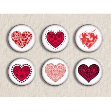 Red Hearts Art Images Digital Rounds 1 Inch 2.54 cm Collage Sheet Printable