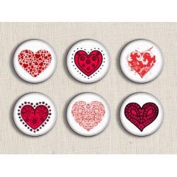 Red Hearts Art Images Digital Rounds 1 Inch 2.54 cm Collage Sheet Printable