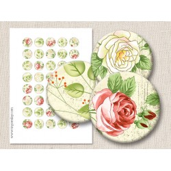 Pink and Yellow Roses Digital Round Images 1 Inch 2.54 cm Collage Sheet Printable