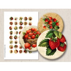 Sweet Strawberry Digital Round Images 1 Inch 2.54 cm Collage Sheet Printable