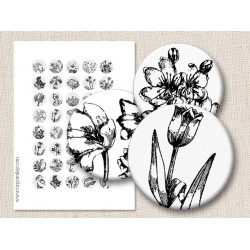 Botanical I Digital Round Images 1 Inch 2.54 cm Collage Sheet Printable