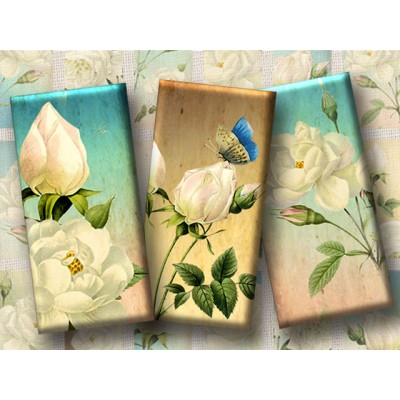 Roses and Butterflies Digital Rectangular Images Printable A4 Domino 1x2 Inches /2.5x5 cm