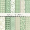 Beige and Green Scrapbook Papers 12x12 Printable Sheets 