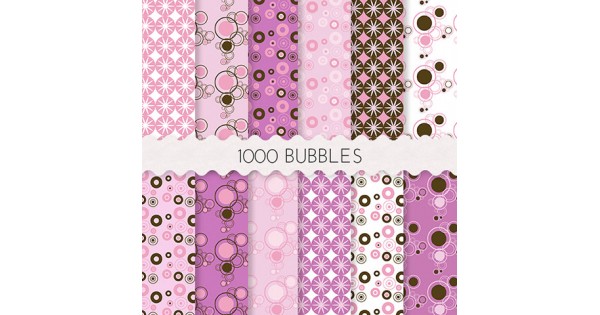 1000 Bubbles Scrapbook Papers 12x12 Printable Sheets Purple Pink Brown