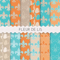 Fleur de Lis Scrapbook Papers 12x12 Printable Sheets Orange Blue Beige