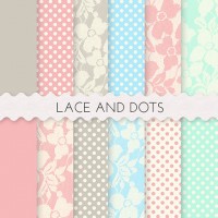Lace and Dots Scrapbook Papers 12x12 Printable Paper Polka Dots