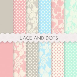 Lace and Dots Scrapbook Papers 12x12 Printable Paper Polka Dots