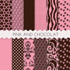 Pink and Chocolat Scrapbook Papers 12x12 Printable Sheets Brown Floral Polka Dot
