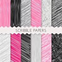Scribble Pink Black Gray Scrapbook Papers 12x12 Printable Sheets