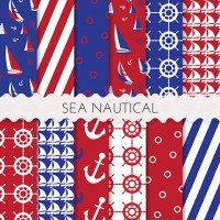Sea Nautical Scrapbook Papers 12x12 Printable Paper Red Blue White
