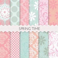Spring Time Floral Scrapbook Papers 12x12 Printable Sheets Pastel Pink Mint Green White