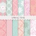 Spring Time Floral Scrapbook Papers 12x12 Printable Sheets Pastel Pink Mint Green White