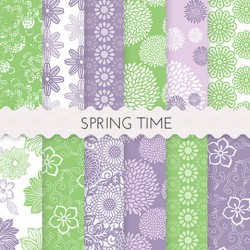 Sping Time Mint Green and Purple Scrapbook Papers 12x12 Printable Paper