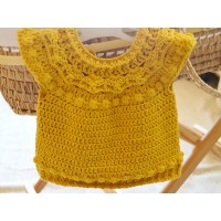 Mustard crochet baby girl pull, Cotton girls pullover