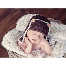 Wool baby hat, Brown aviator hat, Bomber pilot baby hat, Crochet pilot baby hat