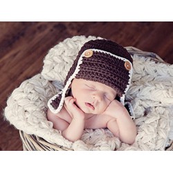 Wool baby hat, Brown aviator hat, Bomber pilot baby hat, Crochet pilot baby hat