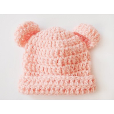 Orange wool baby crochet hat, Bear ears beanie winter