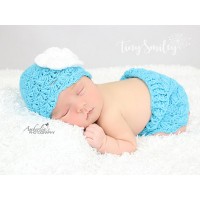 Turquoise blue baby girl set, Crochet baby girl skirt and hat set