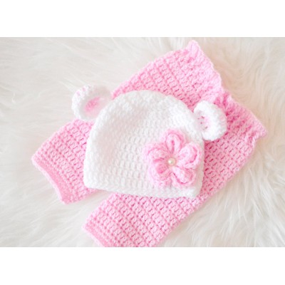 Crochet bear baby set, Set bear ears hat and pants, Newborn crochet set, Tinysmiley