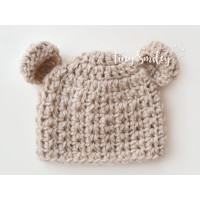Beige bear beanie newborn, Crochet bear newborn hat, Tinysmiley