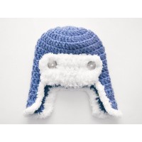 Blue crochet aviator hat, Blue boy aviator hat, Newborn pilot hat crochet