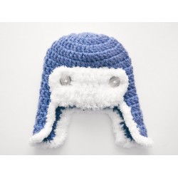Blue crochet aviator hat, Blue boy aviator hat, Newborn pilot hat crochet