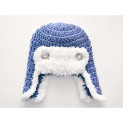 Blue crochet aviator hat, Blue boy aviator hat, Newborn pilot hat crochet
