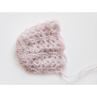 Mohair baby girl crochet bonnet, Beige newborn bonnet