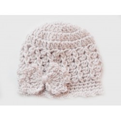 Bow  beige crochet girl hat, Bow newborn girl beanie, Girl beanie bow