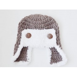 Brown aviator wool hat, Aviator style hat with fluffy edges