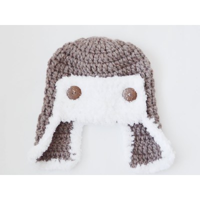 Brown aviator wool hat, Aviator style hat with fluffy edges