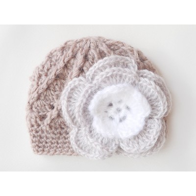 Newborn beige crochet girl hat, Baby flower hat, Newborn girl hat, Flower hat