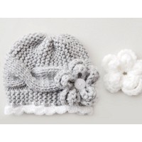 Gray cable girl hat for winter, Baby knit hats newborn girl, Tinysmiley