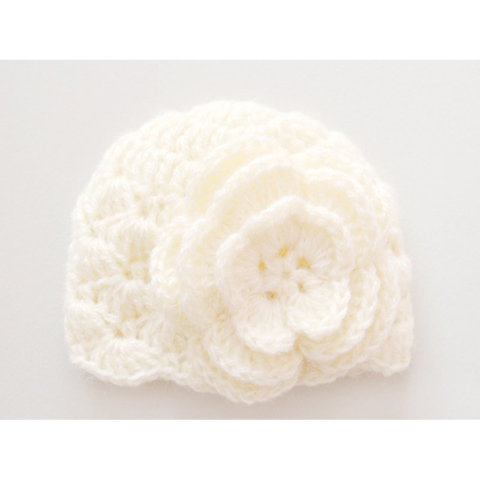 Baby girl newborn crochet hat, Girls crochet newborn hat, Cream baby hat 