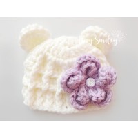 Teddy Bear baby hat, Cream bear ears hat, Newborn crochet bear hat