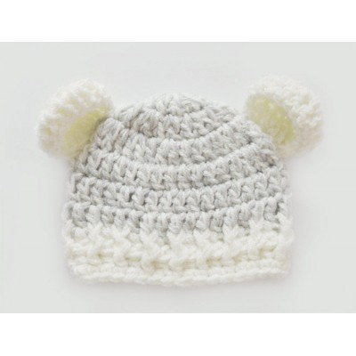 Cream gray bear hat crochet