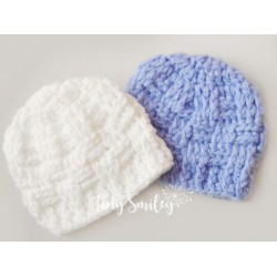 Twin baby boy beanies, Twin crochet hats blue white 