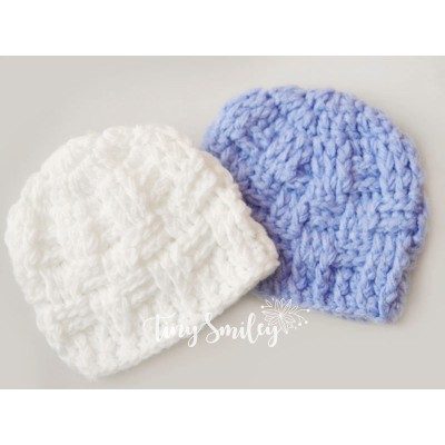 Twin baby boy beanies, Twin crochet hats blue white 