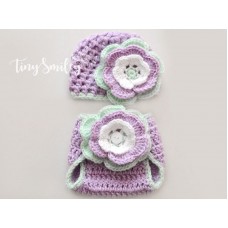 Set crochet girl outfit, Newborn crochet outfit girl, Hat and diaper cover set