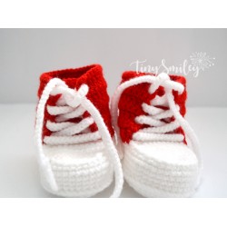 Red white rochet baby sneakers, Newborn crochet baby shoes
