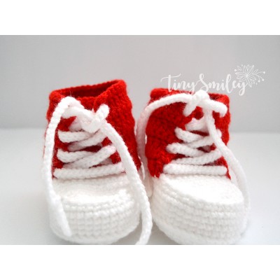 Red white rochet baby sneakers, Newborn crochet baby shoes Red white rochet baby sneakers, Newborn crochet baby shoes