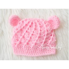 Crochet pink baby hat with ears, Bear girl crochet hat, Bear ears hat, Tinysmiley