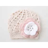 Wool baby girl hat, Baby girl crochet beanie beige, Winter baby girl hats