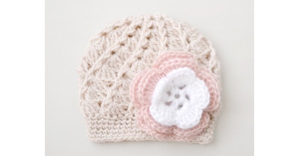 BABY GIRL LINED  WINTER HATS WITH A CROCHET FLOWER 
